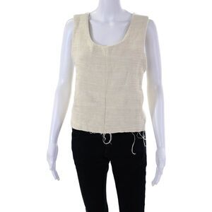 Albus Lumen Womens Sleeveless Square Neck Knit Fringe Top White Cotton Size 8